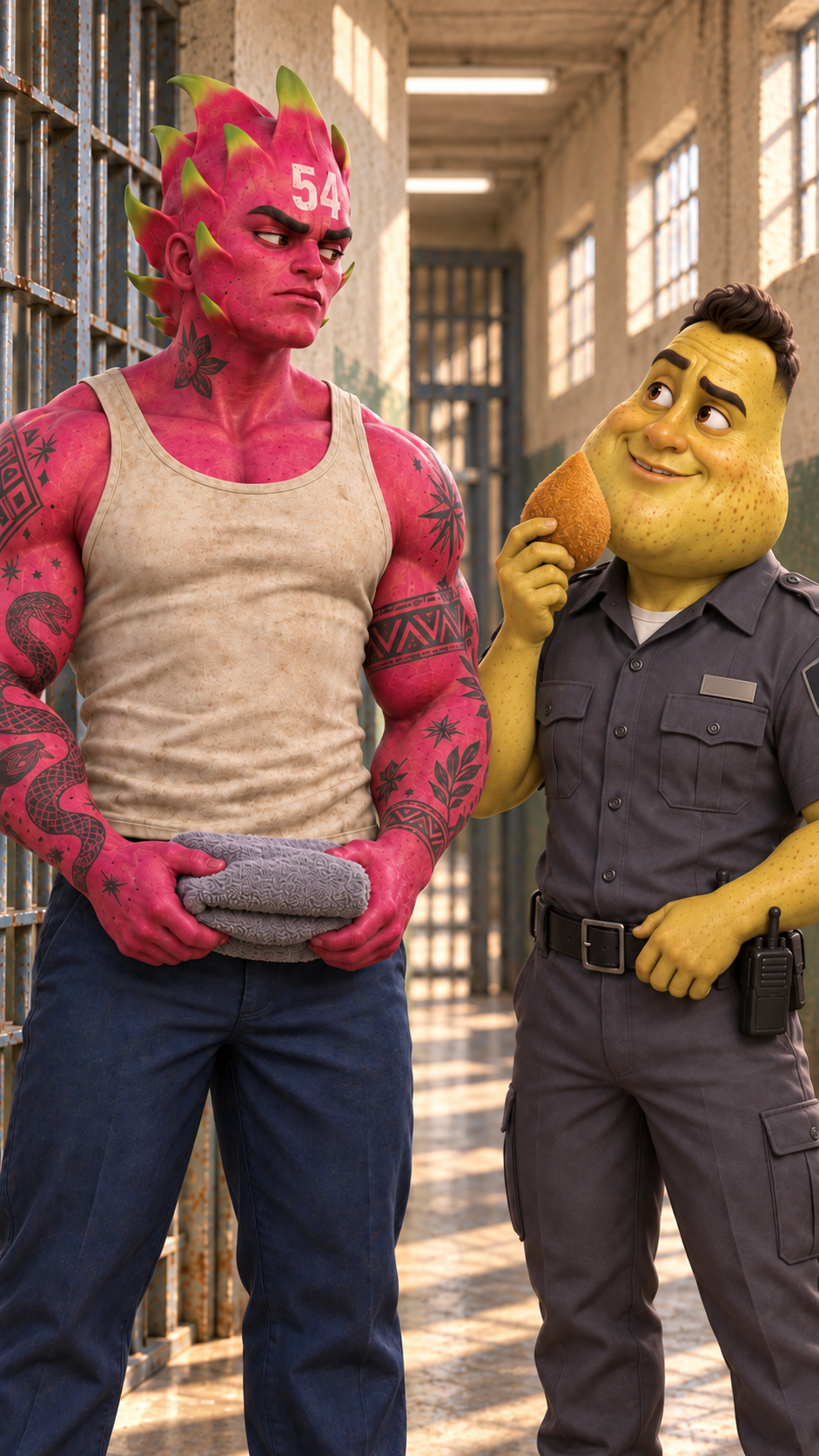 Cena da parte 2: personagem 54 conversando com o guarda